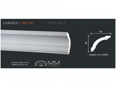 Poliuretaniniai lubų apvadai 1.50.101 , ilgis 2m