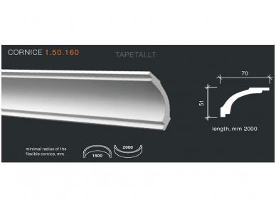 Poliuretaniniai lubų apvadai 1.50.160 , ilgis 2m Poliuretaniniai lubų apvadai 1.50.160 , ilgis 2m