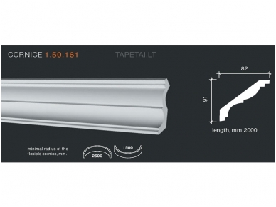 Poliuretaniniai lubų apvadai 1.50.161 , ilgis 2m Poliuretaniniai lubų apvadai 1.50.161 , ilgis 2m