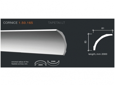 Poliuretaniniai lubų apvadai 1.50.165 , ilgis 2m Poliuretaniniai lubų apvadai 1.50.165 , ilgis 2m