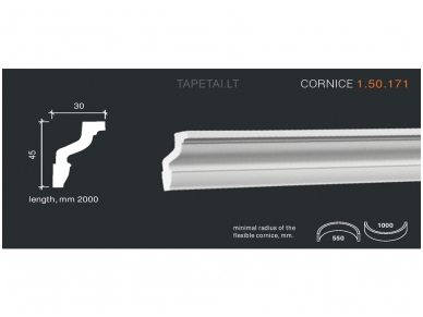 Poliuretaniniai lubų apvadai 1.50.171 , ilgis 2m