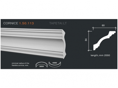 Poliuretaniniai lubų apvadai 1.50.113 , ilgis 2m Poliuretaniniai lubų apvadai 1.50.113 , ilgis 2m