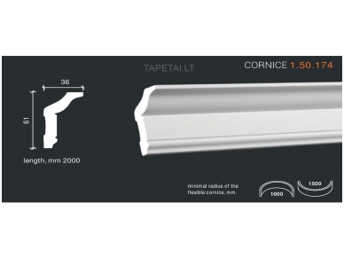 Poliuretaniniai lubų apvadai 1.50.174 , ilgis 2m Poliuretaniniai lubų apvadai 1.50.174 , ilgis 2m