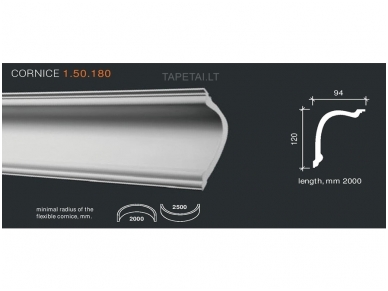 Poliuretaniniai lubų apvadai 1.50.180 , ilgis 2m Poliuretaniniai lubų apvadai 1.50.180 , ilgis 2m