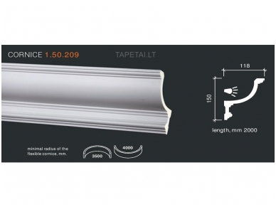 Poliuretaniniai lubų apvadai 1.50.209 , ilgis 2m Poliuretaniniai lubų apvadai 1.50.209 , ilgis 2m