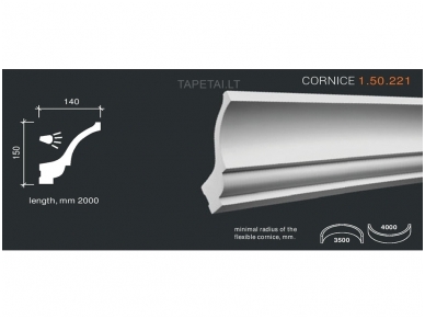 Poliuretaniniai lubų apvadai 1.50.221 , ilgis 2m Poliuretaniniai lubų apvadai 1.50.221 , ilgis 2m