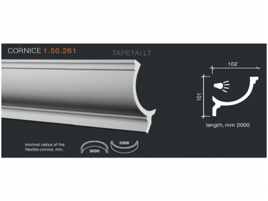 Poliuretaniniai lubų apvadai 1.50.261 , ilgis 2m Poliuretaniniai lubų apvadai 1.50.261 , ilgis 2m