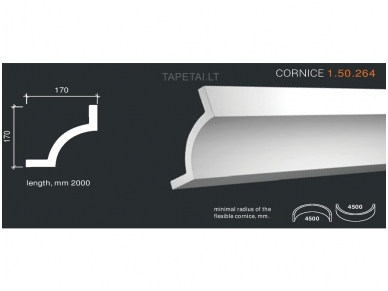 Poliuretaniniai lubų apvadai 1.50.264 , ilgis 2m Poliuretaniniai lubų apvadai 1.50.264 , ilgis 2m