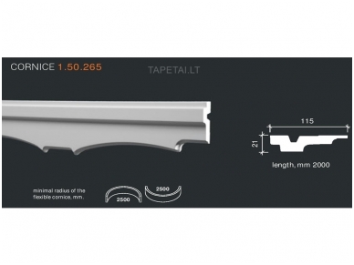 Poliuretaniniai lubų apvadai 1.50.265 , ilgis 2m Poliuretaniniai lubų apvadai 1.50.265 , ilgis 2m