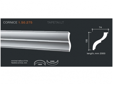 Poliuretaniniai lubų apvadai 1.50.275 , ilgis 2m