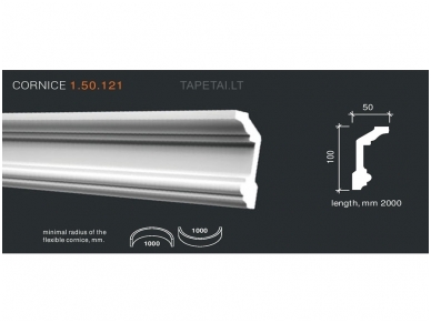 Poliuretaniniai lubų apvadai 1.50.121 , ilgis 2m Poliuretaniniai lubų apvadai 1.50.121 , ilgis 2m