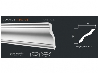 Poliuretaniniai lubų apvadai 1.50.133 , ilgis 2m