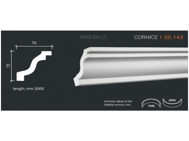 Poliuretaniniai lubų apvadai 1.50.143 , ilgis 2m Poliuretaniniai lubų apvadai 1.50.143 , ilgis 2m