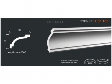 Poliuretaniniai lubų apvadai 1.50.106 , ilgis 2m Poliuretaniniai lubų apvadai 1.50.106 , ilgis 2m