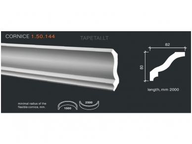 Poliuretaniniai lubų apvadai 1.50.144 , ilgis 2m Poliuretaniniai lubų apvadai 1.50.144 , ilgis 2m