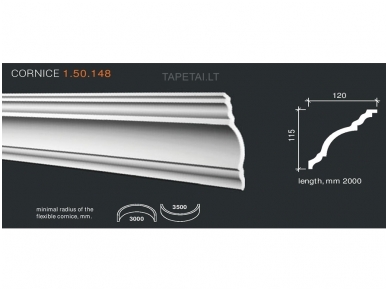 Poliuretaniniai lubų apvadai 1.50.148 , ilgis 2m Poliuretaniniai lubų apvadai 1.50.148 , ilgis 2m