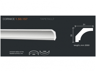 Poliuretaniniai lubų apvadai 1.50.157 , ilgis 2m Poliuretaniniai lubų apvadai 1.50.157 , ilgis 2m