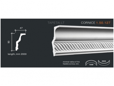 Poliuretaniniai lubų apvadai 1.50.127 , ilgis 2m Poliuretaniniai lubų apvadai 1.50.127 , ilgis 2m