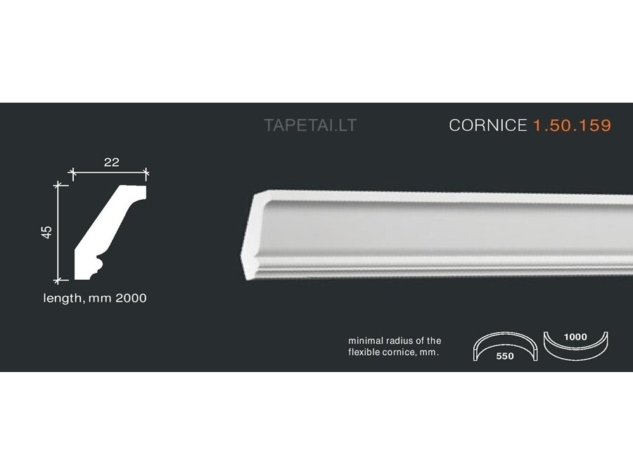 Poliuretaniniai lubų apvadai 1.50.159 , ilgis 2m Poliuretaniniai lubų apvadai 1.50.159 , ilgis 2m