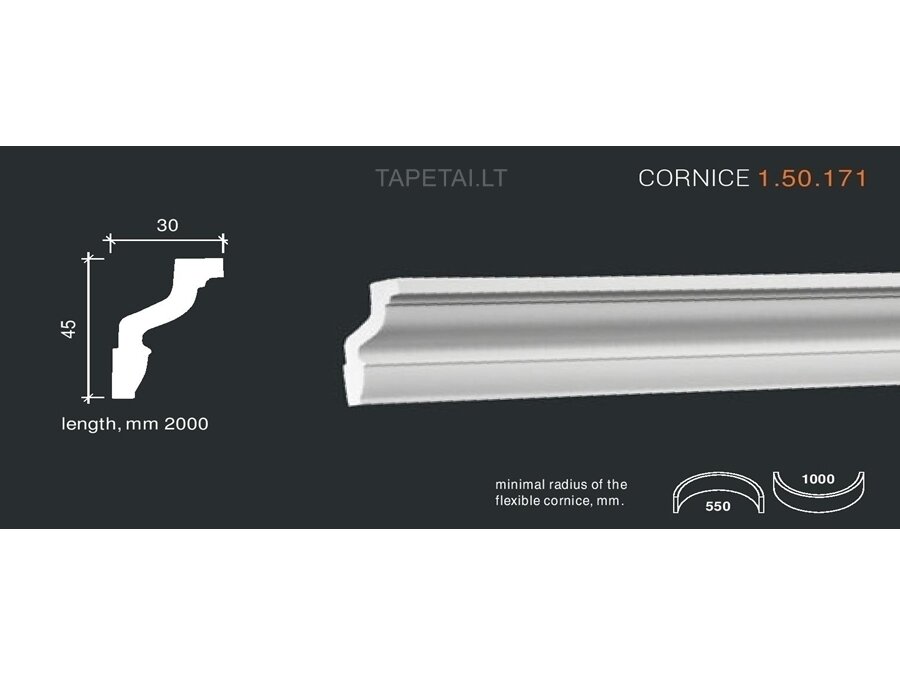 Poliuretaniniai lubų apvadai 1.50.171 , ilgis 2m Poliuretaniniai lubų apvadai 1.50.171 , ilgis 2m