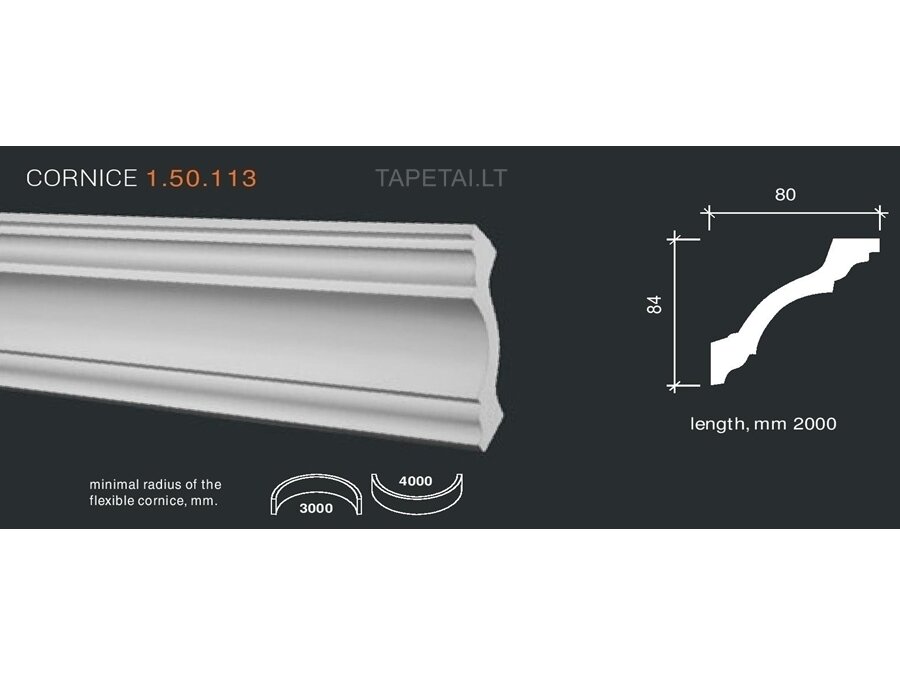 Poliuretaniniai lubų apvadai 1.50.113 , ilgis 2m