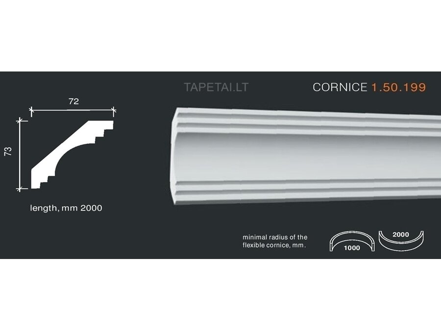 Poliuretaniniai lubų apvadai 1.50.199 , ilgis 2m