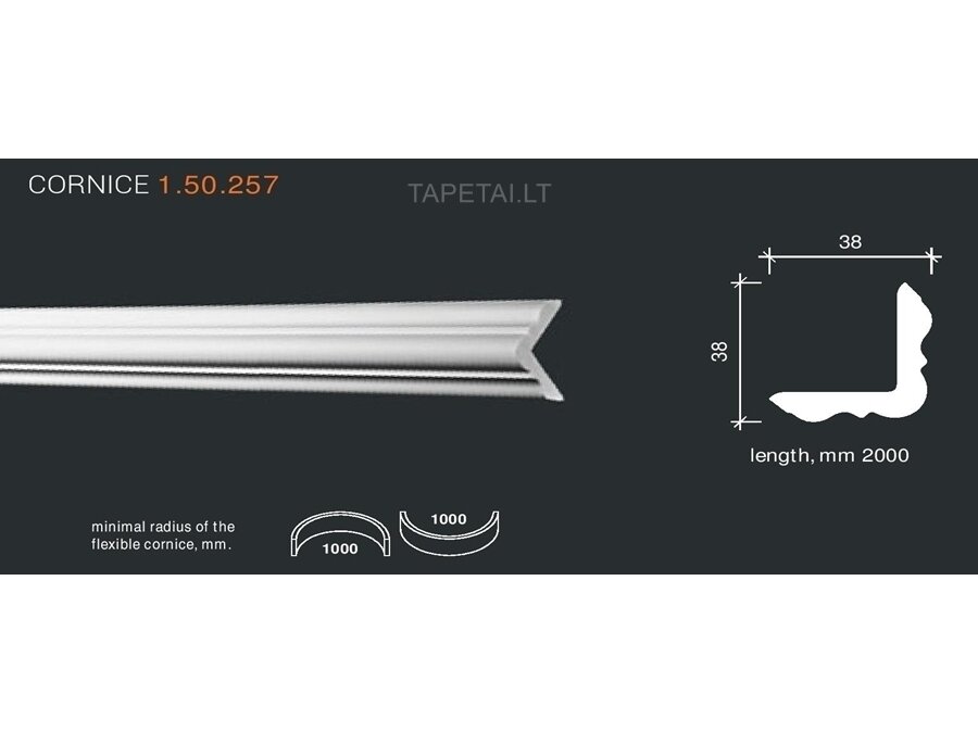 Poliuretaniniai lubų apvadai 1.50.257 , ilgis 2m Poliuretaniniai lubų apvadai 1.50.257 , ilgis 2m