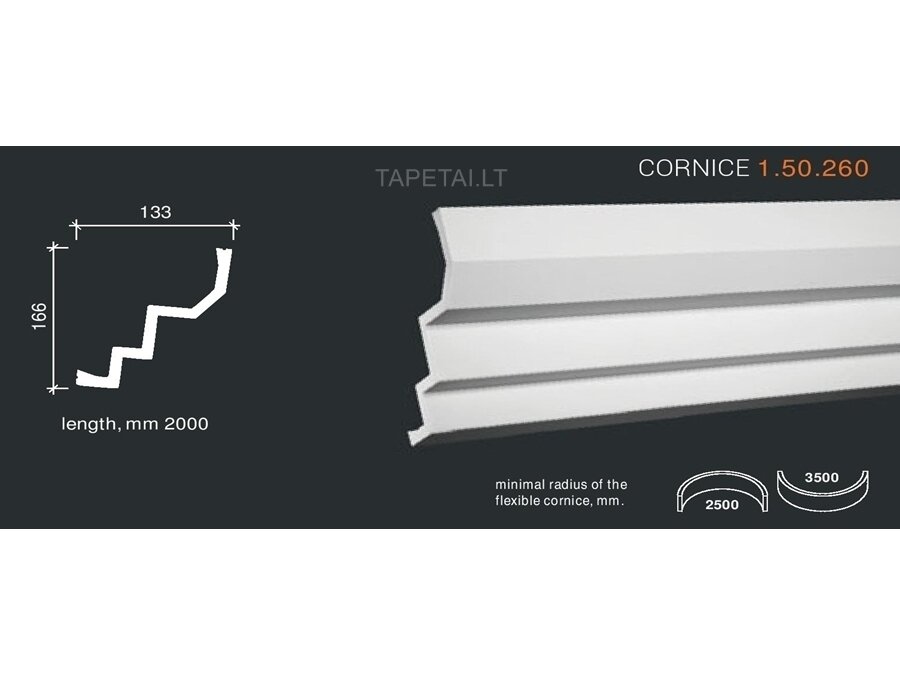 Poliuretaniniai lubų apvadai 1.50.260 , ilgis 2m Poliuretaniniai lubų apvadai 1.50.260 , ilgis 2m