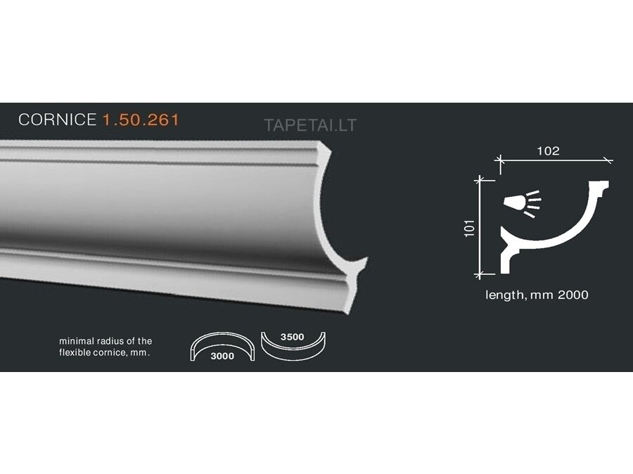 Poliuretaniniai lubų apvadai 1.50.261 , ilgis 2m