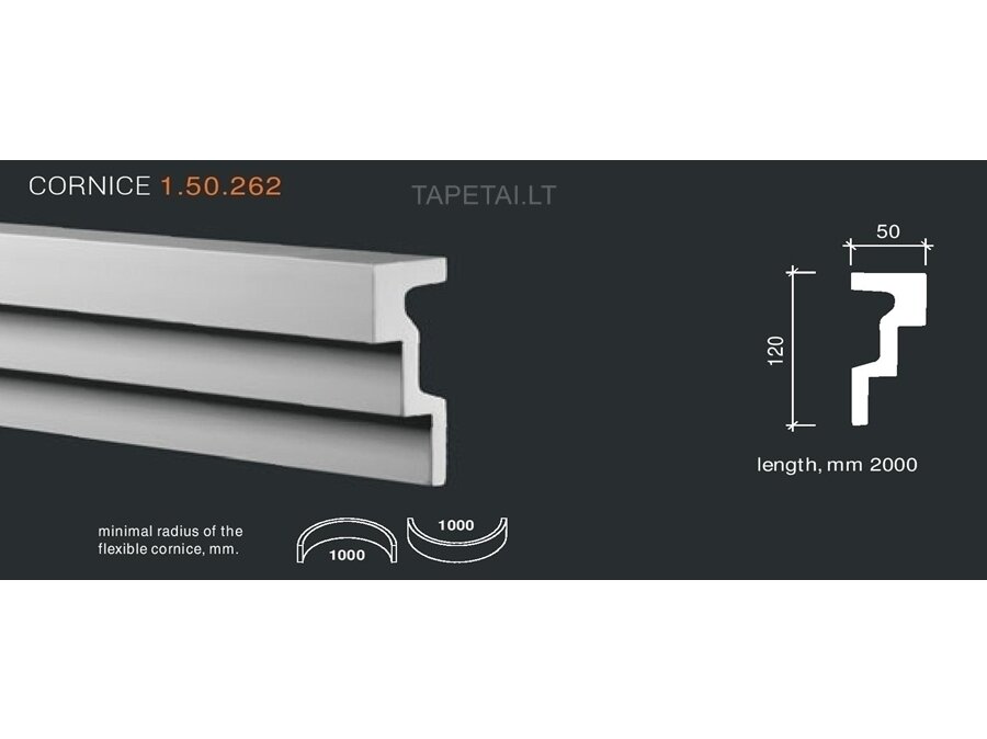Poliuretaniniai lubų apvadai 1.50.262 , ilgis 2m Poliuretaniniai lubų apvadai 1.50.262 , ilgis 2m