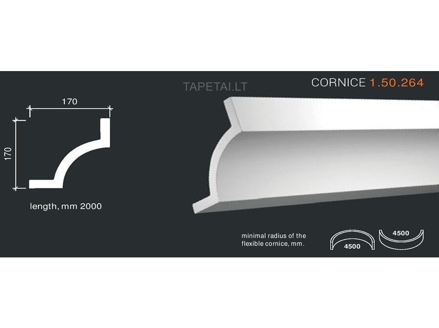 Poliuretaniniai lubų apvadai 1.50.264 , ilgis 2m