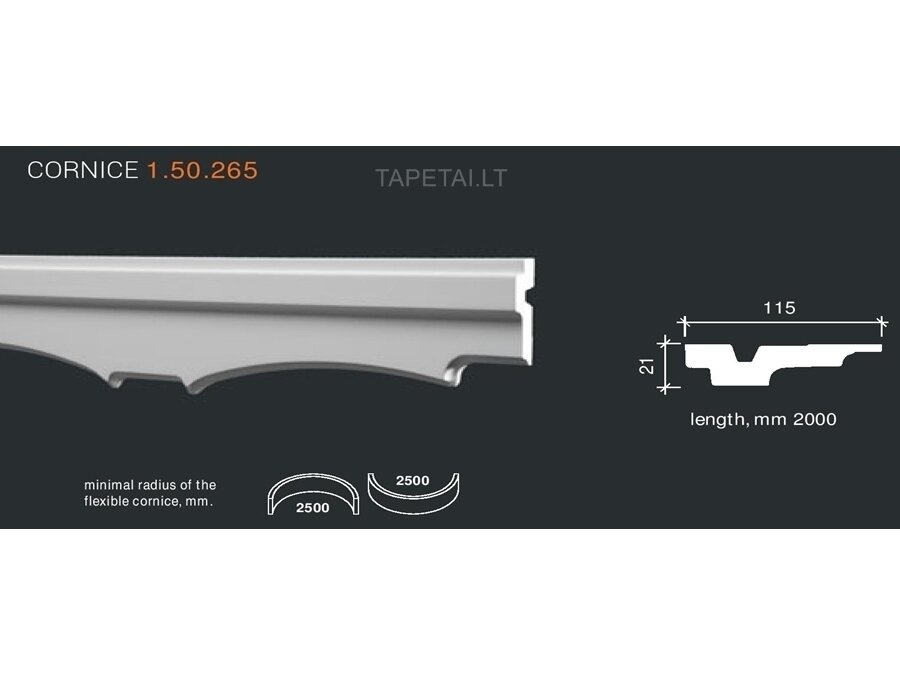 Poliuretaniniai lubų apvadai 1.50.265 , ilgis 2m