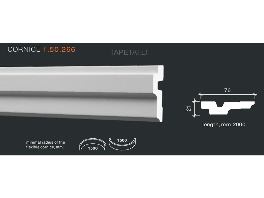 Poliuretaniniai lubų apvadai 1.50.266 , ilgis 2m