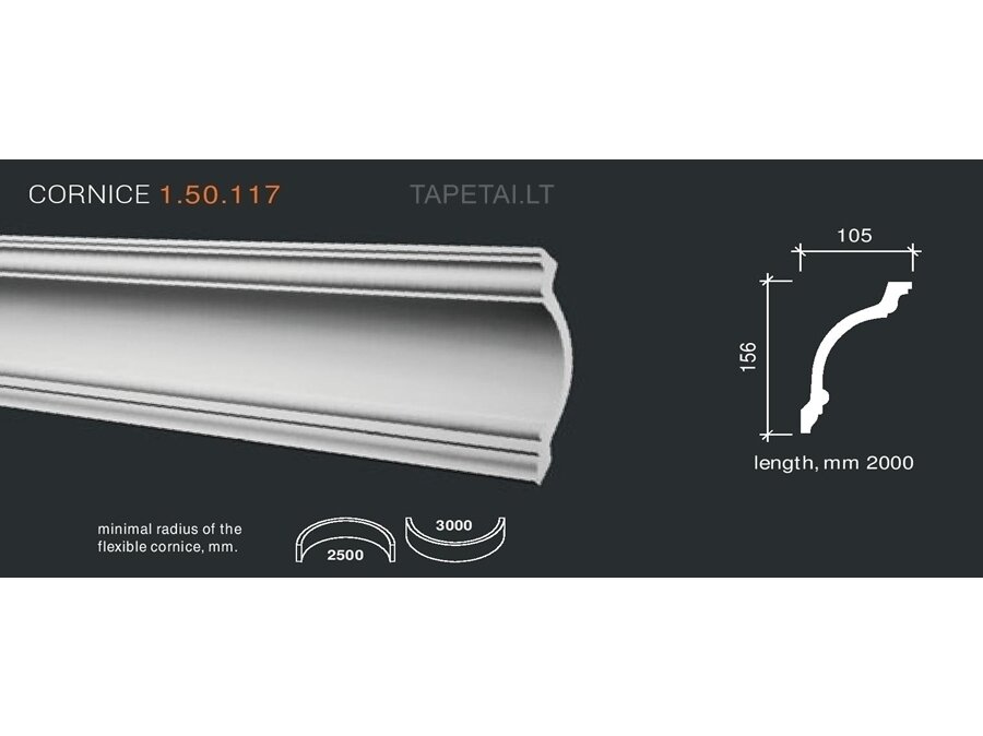 Poliuretaniniai lubų apvadai 1.50.117 , ilgis 2m