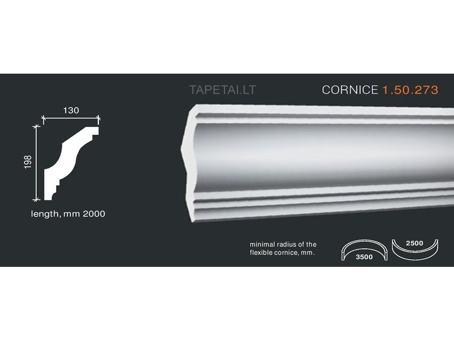 Poliuretaniniai lubų apvadai 1.50.273 , ilgis 2m