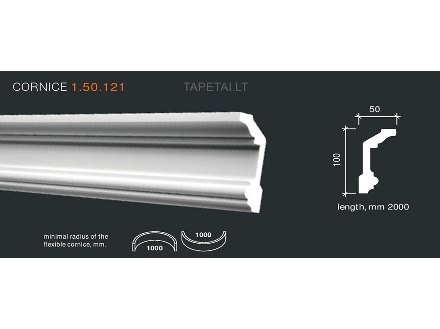 Poliuretaniniai lubų apvadai 1.50.121 , ilgis 2m