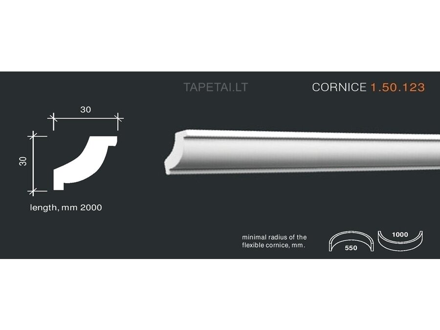 Poliuretaniniai lubų apvadai 1.50.123 , ilgis 2m