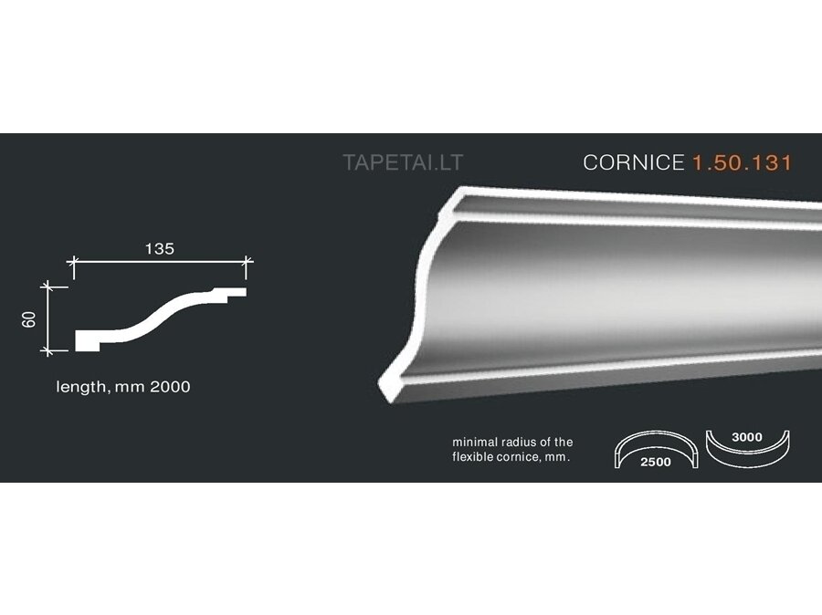 Poliuretaniniai lubų apvadai 1.50.131 , ilgis 2m
