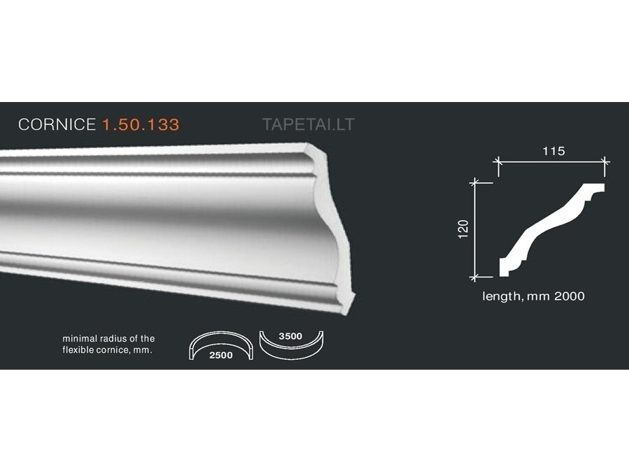 Poliuretaniniai lubų apvadai 1.50.133 , ilgis 2m Poliuretaniniai lubų apvadai 1.50.133 , ilgis 2m