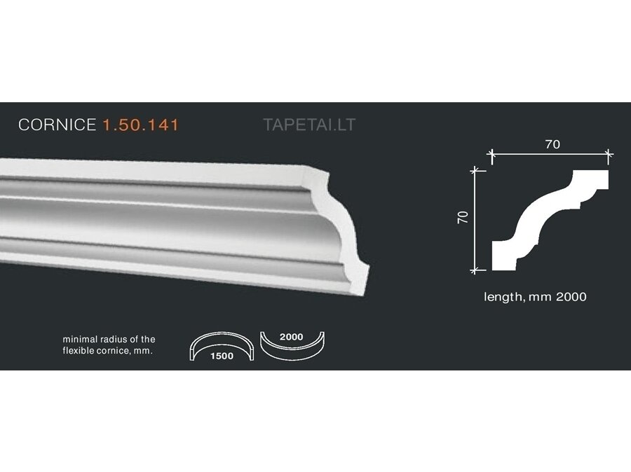 Poliuretaniniai lubų apvadai 1.50.141 , ilgis 2m Poliuretaniniai lubų apvadai 1.50.141 , ilgis 2m
