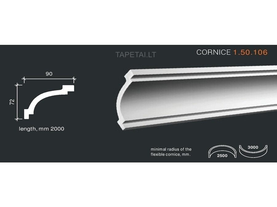 Poliuretaniniai lubų apvadai 1.50.106 , ilgis 2m Poliuretaniniai lubų apvadai 1.50.106 , ilgis 2m