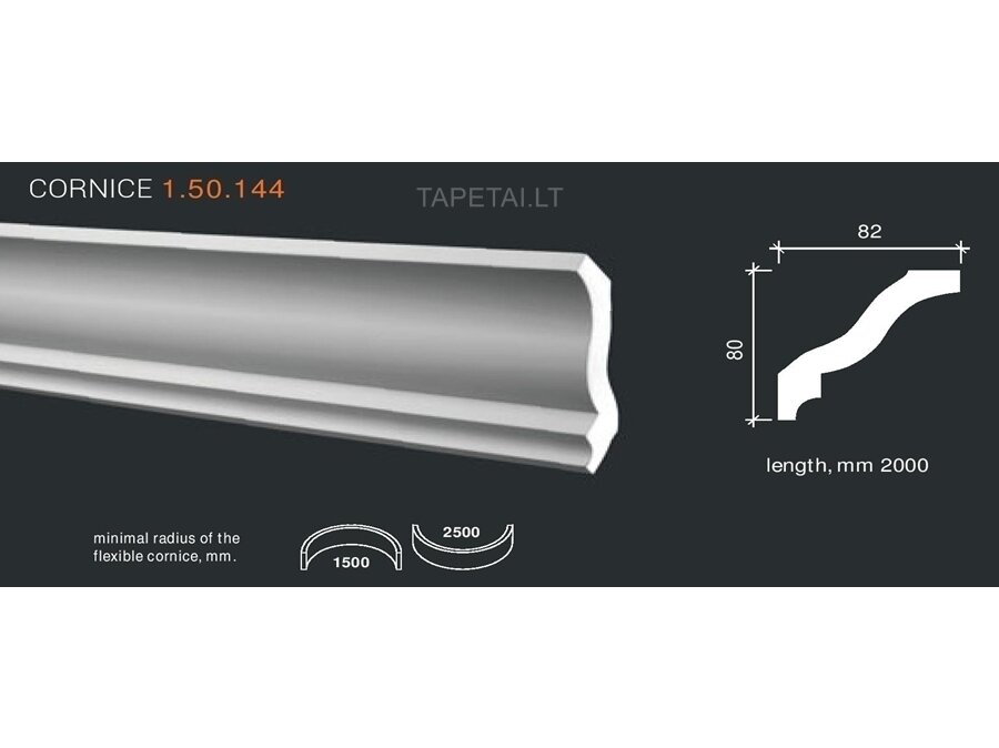 Poliuretaniniai lubų apvadai 1.50.144 , ilgis 2m