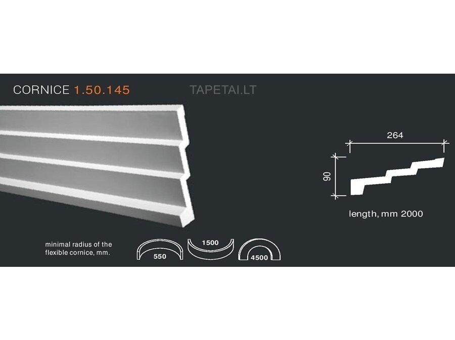 Poliuretaniniai lubų apvadai 1.50.145 , ilgis 2m Poliuretaniniai lubų apvadai 1.50.145 , ilgis 2m