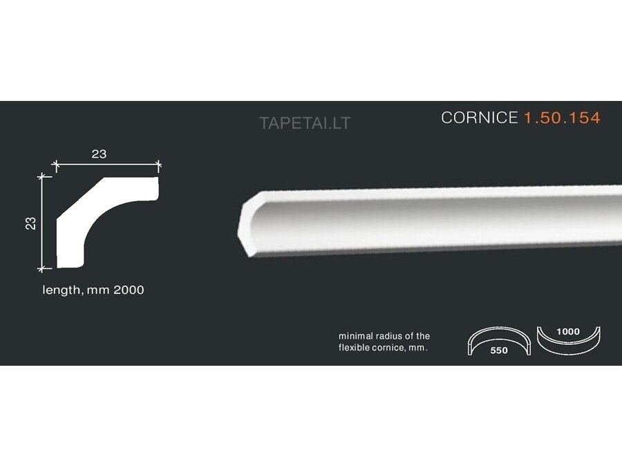 Poliuretaniniai lubų apvadai 1.50.154 , ilgis 2m