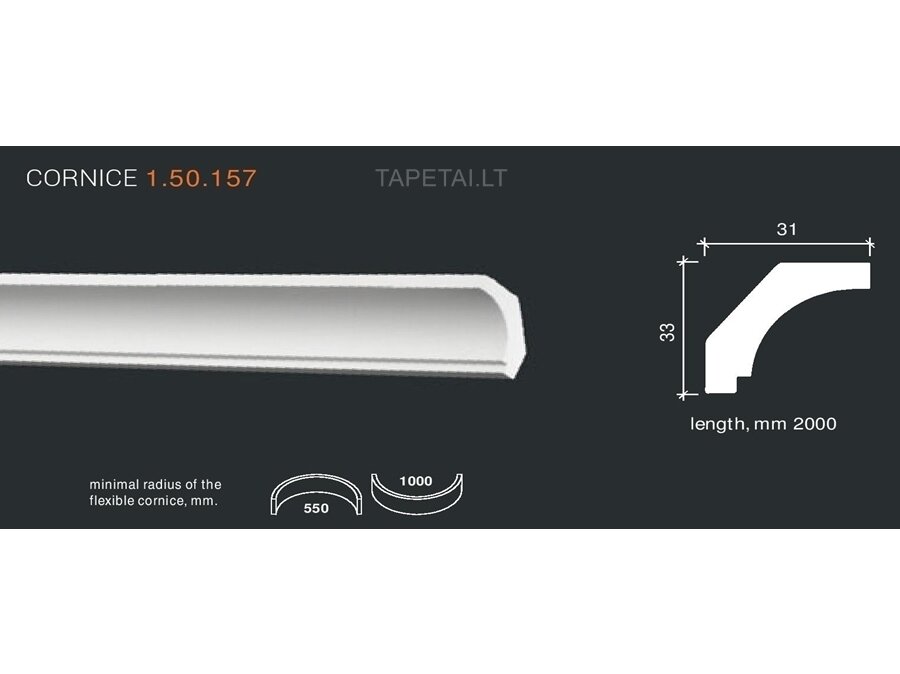 Poliuretaniniai lubų apvadai 1.50.157 , ilgis 2m