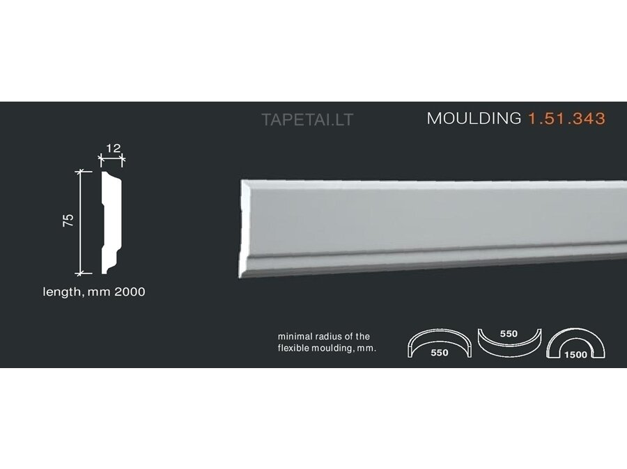 Poliuretaniniai moldingai 1.51.343 , ilgis 2m Poliuretaniniai moldingai 1.51.343 , ilgis 2m