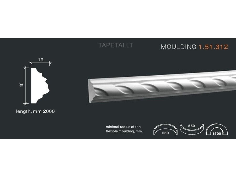 Poliuretaniniai moldingai 1.51.312 , ilgis 2m Poliuretaniniai moldingai 1.51.312 , ilgis 2m