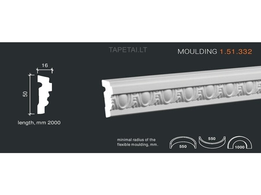 Poliuretaniniai moldingai 1.51.332 , ilgis 2m Poliuretaniniai moldingai 1.51.332 , ilgis 2m