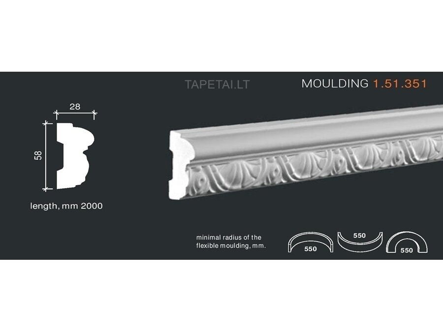 Poliuretaniniai moldingai 1.51.351 , ilgis 2m Poliuretaniniai moldingai 1.51.351 , ilgis 2m